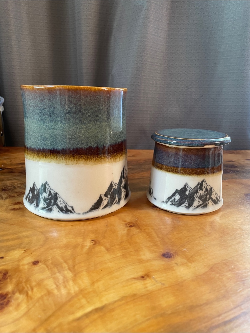 Handmade Porcelain Clay Utensil Crock and Butter Crock - Matching set